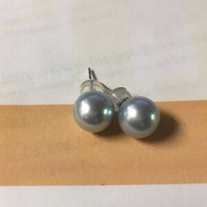 Akoya Silver blue Pearl Stud Earrings AAA 9mm